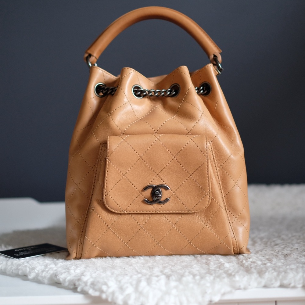 Chanel Beige Stitched Urban Luxury Drawstring Backpack